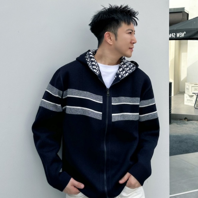 dior oblique jacquard reversible cashmere zip-up hoodie